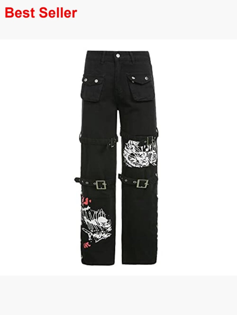 Loose Low Waist Wide Leg Cargo Pants with Buckle and Zipper Details - Picture 4 of 4